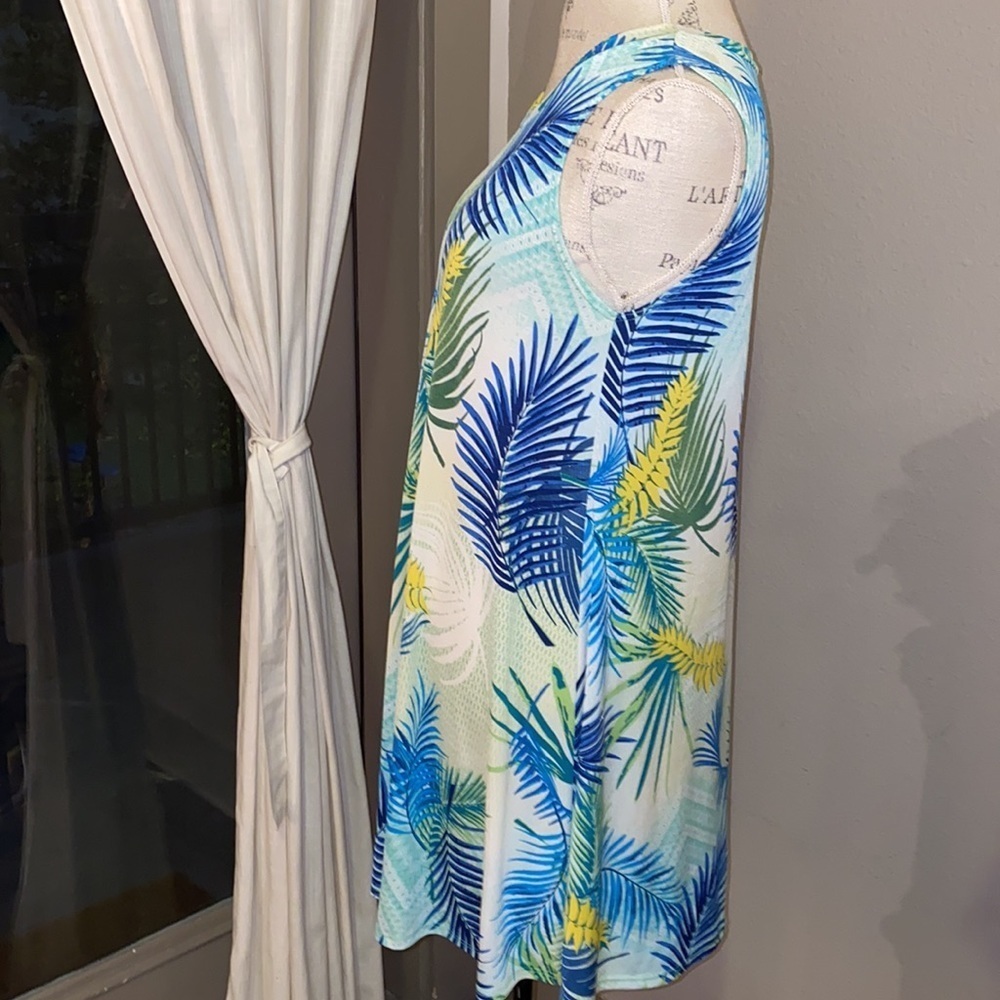 Yee tropical green blue white sun dress sleeveless - Picture 4 of 9